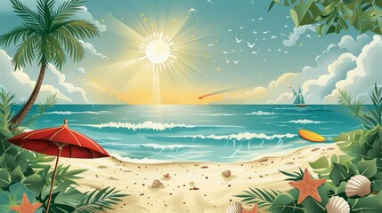 summer beach collection, summer clipart collection with beach elements like surfboard, umbrella, and seashells to brighten up craft projects with sunny beach scenes