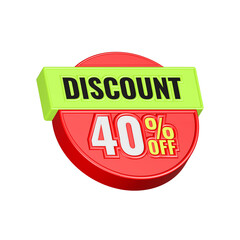 Sale discount 40 percent 3d red color