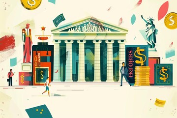Illustration of financial services including currency exchange and advice