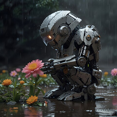 Fototapeta premium robot with flowers