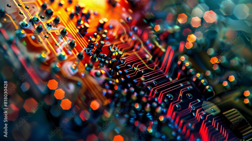 Aufkleber nanoscale circuitry showcases tiny, advanced interconnected components in nanotechnology.