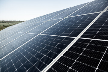 Surface of solar panels on photovoltaic power station. Renewable Energy. Green technology....