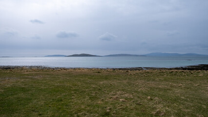 Scenic ocean views from rural countryside of the remote island of South Uist in the Outer Hebrides...