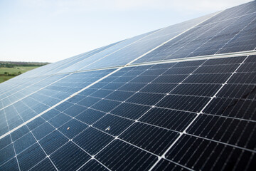 Surface of solar panels on photovoltaic power station. Renewable Energy. Green technology....