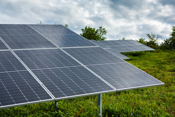 Surface of solar panels on photovoltaic power station. Renewable Energy. Green technology....