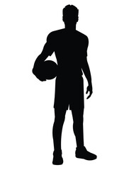 Black silhouette of a volleyball player in who stands straight with a ball in his hand