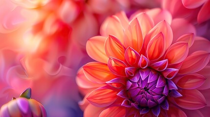 Macro photography of vibrant color dahlia flower as a creative abstract background 