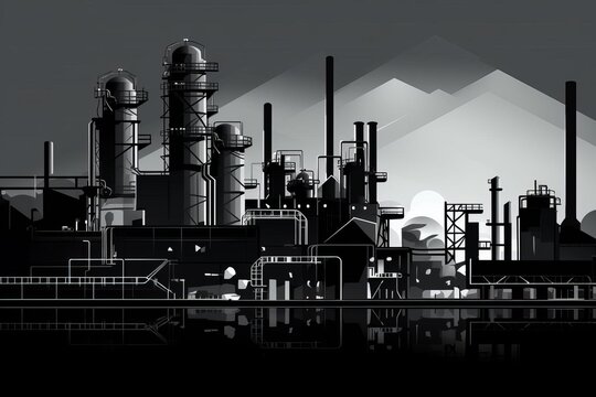 metallic finish flat design side view industrial theme animation black and white