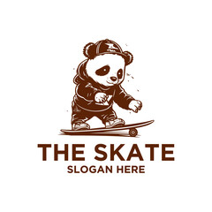 Panda skateboard logo vector illustration