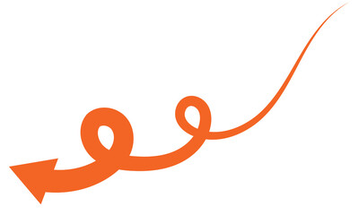 Obraz premium Curved orange arrow spiral sign symbol icon element shape isolated on white and black background. flat style. arrow icon for your web site design, logo, app, UI. arrow indicated the direction symbol.