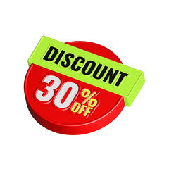 Sale 30 percent discount tag 3d red color