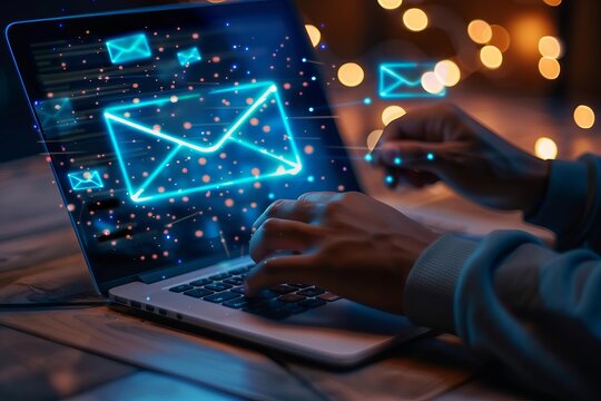 Professional analyzing email security on a laptop