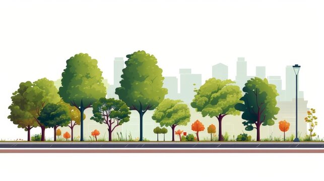 roadside tree planting flat design side view city beautification theme water color Tetradic color scheme