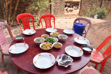Burmese curry food set and other menus on the table ready to eat. Myanmar food.