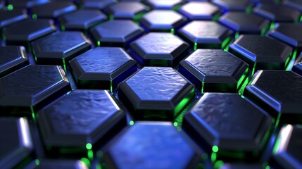 Fototapeta premium Abstract 3D Hexagonal Grid with Blue and Green Illuminations