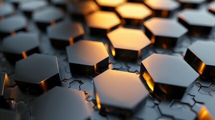 Fototapeta premium Abstract Metallic Hexagons with Futuristic Glowing Lights