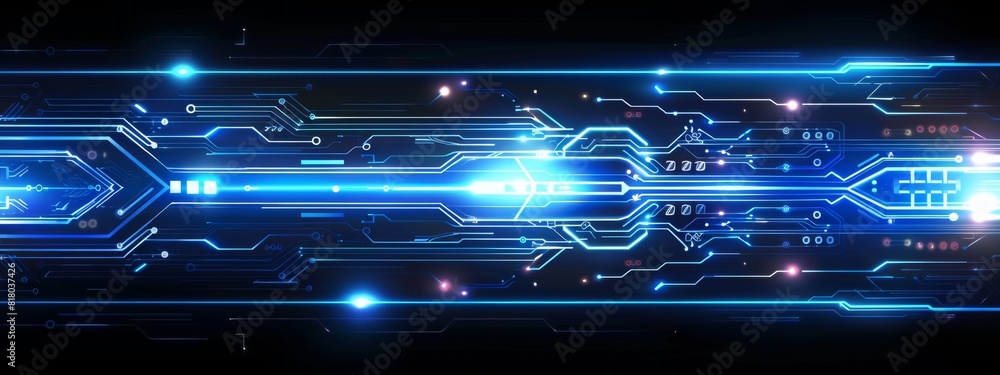 Poster futuristic digital electric tech circuit board pattern background an abstract blue cyber neural purp