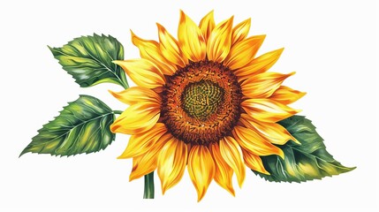 Single sunflower illustration isolated on white