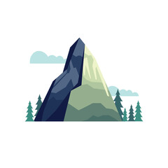 Mountain vector illustration, mountains landscape with trees, flat design style, isolated on white background