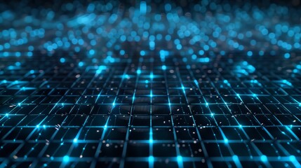 Obraz premium Digital Grid with Glowing Blue Squares Background, Futuristic Technology Concept