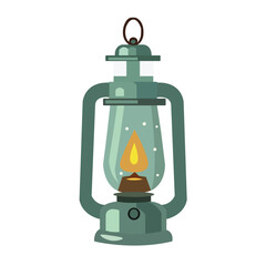 Bushcraft oil gas lamp vector illustration, kerosene camping lantern isolated on white background