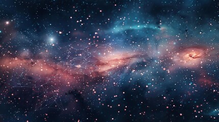Fototapeta premium Starry sky blended with a network of connections