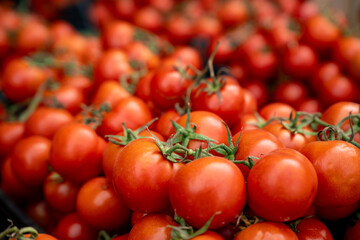 Bunch of tomatoes in the market.
