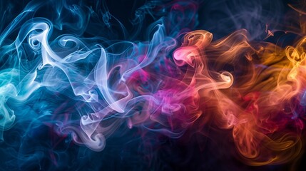 Colorful Abstract Smoke Swirling in Dark Background