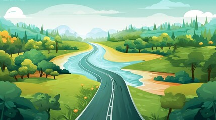 summer road trip flat design top view highway theme water color vivid