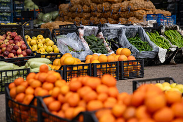 Fresh vegetables and fruits at the market.