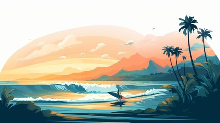 Fototapeta na wymiar surfing adventure flat design front view ocean theme cartoon drawing Splitcomplementary color scheme