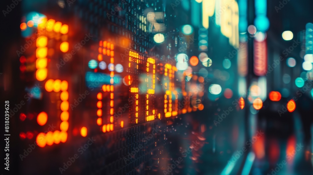 Poster a close-up photo of a stock market ticker displaying a rapidly rising stock price.