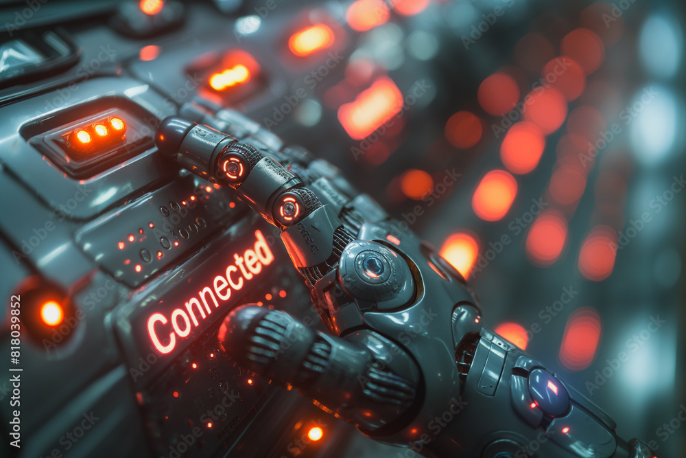 Poster a robot is pressing a button that says 