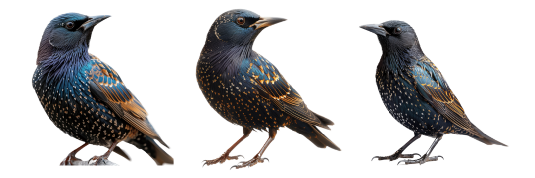 Set of Starling Bird on white Background.