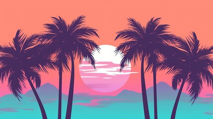 tropical palm tree flat design top view beach setting theme animation Triadic Color Scheme