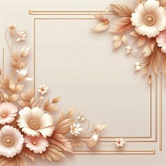 3D floral card in cream tones with copy space - Wedding card with creamy flower decorations - Floral template background for advertising and social media posts