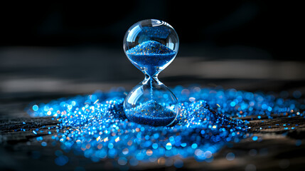 Hourglass is sand of time age, Life pour blue sand into hourglass to add more limited time....