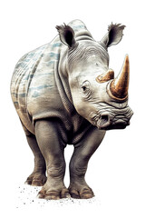Obraz premium Rhinoceros Image, for Stickers, T-shirt Print, Cap, Mug, Slippers, Mousepad, with Transparent Background PNG
