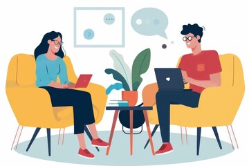 Young professionals engaged in a discussion with digital tools at home