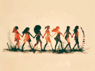 Human union, hand to hand walking together. AI Generative, 