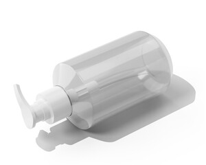 Blank Clear White Shampoo Bottle, Cosmetic Packaging Isolated On Transparent Background, Prepared For Mockup, 3D Render.