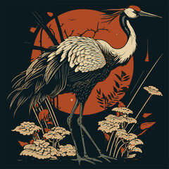 A unique and cool crane using Japanese style and this is a vector file from amazing AI generated results. Suitable for your business