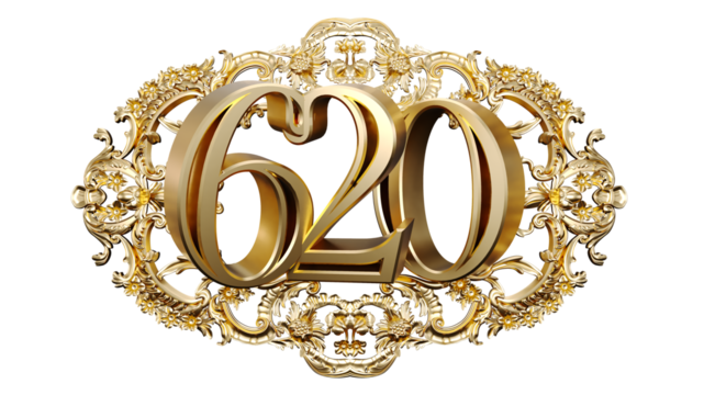 golden number six hundred twenty in the center of Decorative golden vintage frames, number 620