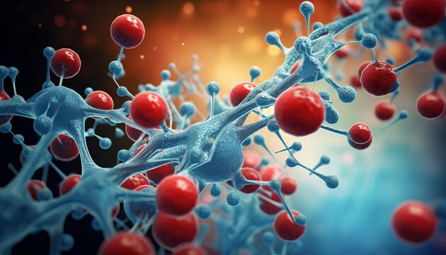 Create an illustration of an enzyme catalyzing a biochemical reaction with substrate molecules