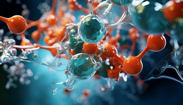 Create an illustration of an enzyme catalyzing a biochemical reaction with substrate molecules