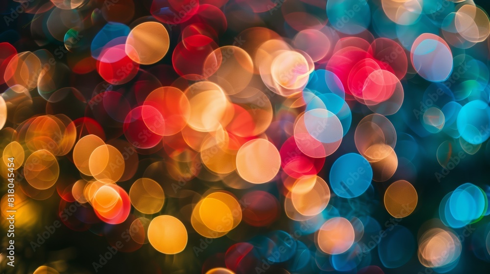 Poster Bright and colorful bokeh effect with blurred circles of light