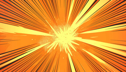 Obraz premium stream of yellow orange lightning strikes, half vintage comic book pattern, pop art background 