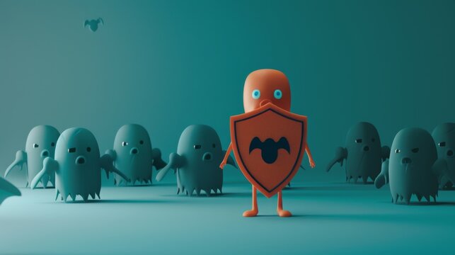 In a striking metaphor for cybersecurity, a brave clay figure with a shield confronts an army of dark web monsters, symbolizing the vigilance needed in personal cyber defense.