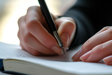 a person writing on a piece of paper