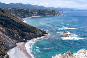 Fototapeta premium Landscape on the coast of Cabo Vidio, in Cudillero, Asturias. Cliffs and coastline.